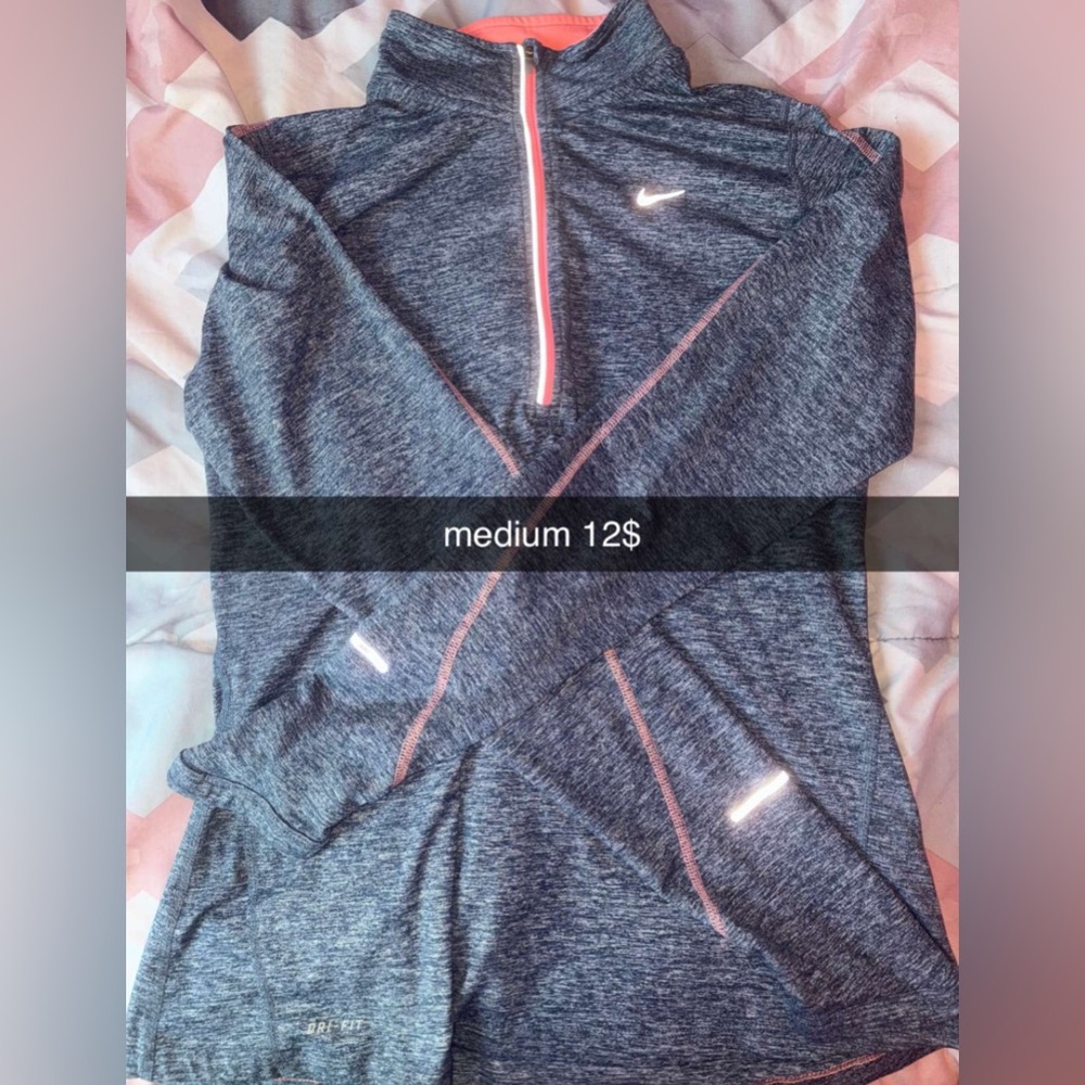 Nike Gray and Pink Quarter-Zip Pullover